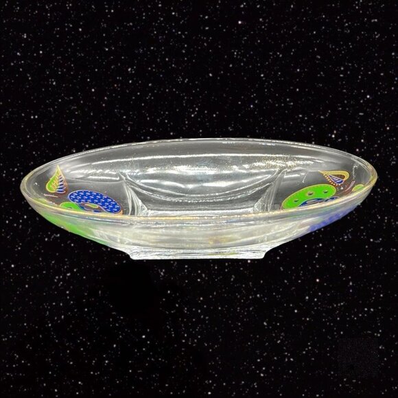 George Briard Forbidden Fruit Oval Glass Tray Gold Flake Vintage 50s Art Glass - Picture 3 of 12